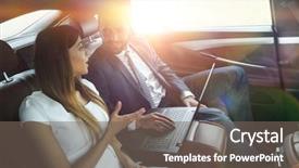  Presentation with car business - Presentation design enhanced with horizontal progress - conversation of two business people background and a gray colored foreground
