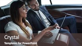  Presentation with car business - Slide deck with horizontal progress - conversation of two business people background and a tawny brown colored foreground