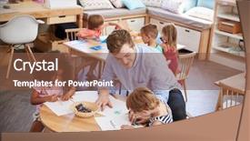  Presentation with montessori - Audience pleasing slides consisting of horizontal progress - teacher and pupils practicing writing backdrop and a tawny brown colored foreground