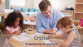  Presentation with montessori - Colorful PPT layouts enhanced with horizontal progress - teacher and pupils practicing writing backdrop and a coral colored foreground