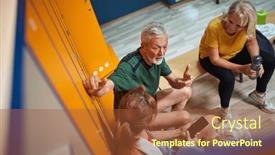  Presentation with locker room - Slide deck with horizontal-top-shot-of-people background and a red colored foreground