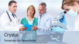  Presentation with hormone - PPT theme having hormone - doctor woman working with microscope background and a light blue colored foreground