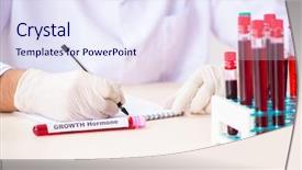  Presentation with testing blood - Cool new PPT theme with hormone - young handsome lab assistant testing backdrop and a sky blue colored foreground