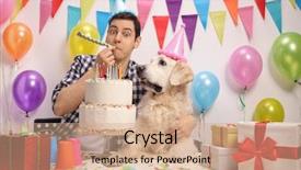  Presentation with birthday party - Beautiful presentation design featuring horn and celebrating a birthday backdrop and a coral colored foreground