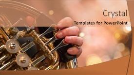  Presentation with symphony orchestra - Presentation theme having horn-professional-player-with-symphony background and a coral colored foreground