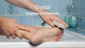  Presentation with pumice - Colorful slides enhanced with horny - hand removing callus from feet backdrop and a light blue colored foreground