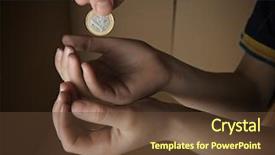  Presentation with poor child - PPT layouts consisting of horphan - female hand putting coin background and a tawny brown colored foreground