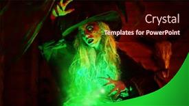  Presentation with light green - Amazing presentation theme having horrible-old-witch-brews-potion backdrop and a wine colored foreground