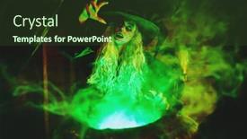  Presentation with light green - Colorful PPT theme enhanced with horrible-old-witch-brews-potion backdrop and a tawny brown colored foreground
