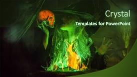  Presentation with light green - PPT theme featuring horrible-old-witch-holding background and a tawny brown colored foreground