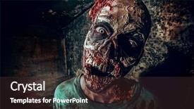  Presentation with old house - Theme with horrible scary zombie man background and a tawny brown colored foreground