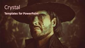  Presentation with horror evil - PPT theme having horror-fantasy-portrait background and a wine colored foreground