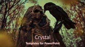  Presentation with raven black - Presentation theme having horror-thriller-a-terrible-scarecrow background and a wine colored foreground