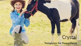  Presentation with horse - Theme consisting of horse - lovely girl with pony background and a yellow colored foreground