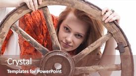  Presentation with white horse - Cool new slide set with horse cart - young woman with an old backdrop and a tawny brown colored foreground