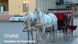  Presentation with white horse - Presentation design having horse-drawn carriage the old background and a seafoam green colored foreground