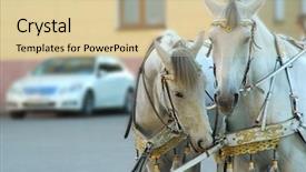  Presentation with white horse - Presentation design enhanced with coaching culture - horse-drawn carriage the old city background and a lemonade colored foreground