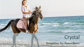  Presentation with horse riding - Beautiful theme featuring beautiful woman on a horse backdrop and a light blue colored foreground