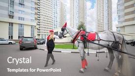  Presentation with horse - Slide set with horse in red harness background and a gray colored foreground