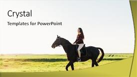  Presentation with outdoor activities - Audience pleasing presentation theme consisting of horse in the sunset trotting backdrop and a white colored foreground