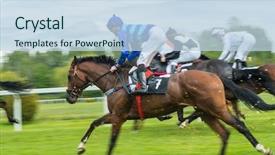  Presentation with horse racing - Presentation theme featuring horse racing outdoor derby background and a sky blue colored foreground
