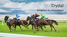  Presentation with horse racing - Presentation design having horse racing outdoor derby background and a light blue colored foreground