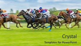  Presentation with horse racing - Audience pleasing presentation theme consisting of horse racing outdoor derby backdrop and a gold colored foreground