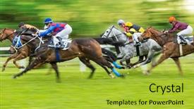  Presentation with horse racing - Colorful presentation theme enhanced with horse racing outdoor derby backdrop and a yellow colored foreground