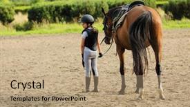  Presentation with equestrian - Colorful slide set enhanced with horse riding equestrian girl backdrop and a  colored foreground