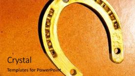  Presentation with rustic old wood texture - Colorful slide deck enhanced with horse shoes lucky charm - gold horseshoe on old wood backdrop and a gold colored foreground