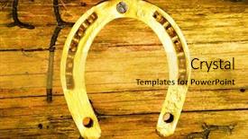  Presentation with old wood - Amazing slides having horse shoes lucky charm - gold horseshoe on old wood backdrop and a yellow colored foreground