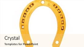  Presentation with white horse - Colorful PPT theme enhanced with lucky golden horseshoe isolated backdrop and a blonde colored foreground