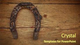  Presentation with good luck - Theme consisting of ironhorse - old rustic horseshoe hanging background and a tawny brown colored foreground