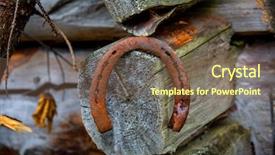  Presentation with old house - Audience pleasing PPT theme consisting of horse shoes lucky charm - old rusty horseshoe on wooden backdrop and a tawny brown colored foreground