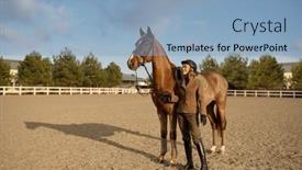  Presentation with stallion - PPT layouts consisting of horse-trainer-with-her-stallion background and a light blue colored foreground