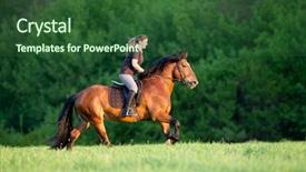  Presentation with horse riding - Presentation design with horseback riding young woman is background and a forest green colored foreground