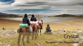  Presentation with wilderness - Slides with horseriders in mongolian wilderness background and a yellow colored foreground
