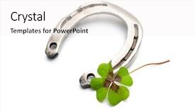  Presentation with clover - Amazing PPT theme having horseshoes and clover with four backdrop and a white colored foreground