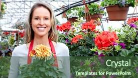  Presentation with horticulture - Slide set consisting of horticulture - young smiling woman florist working background and a tawny brown colored foreground