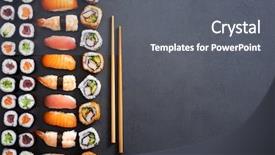  Presentation with japanese food - Presentation having hosomaki uramaki and wooden chopsticks background and a gray colored foreground