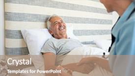  Presentation with elderly medication - Slides having hospice - cheerful senior man lying background and a coral colored foreground