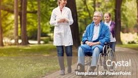  Presentation with caregiver - Beautiful slide deck featuring hospice - elderly man on wheelchair backdrop and a coral colored foreground