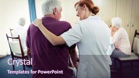  Presentation with walker - Slides having hospice - nurse assisting a senior using background and a wine colored foreground