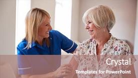  Presentation with helping - Slides with hospice - nurse helping senior woman use background and a coral colored foreground