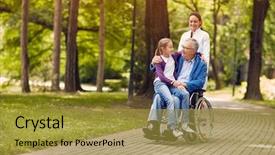  Presentation with wheelchair - Cool new slide deck with hospice - nurse pushing senior man backdrop and a gold colored foreground