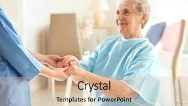  Presentation with elderly care helping hands - Presentation theme consisting of hospice - young doctor holding hands background and a lemonade colored foreground