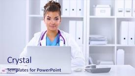  Presentation with desk - Presentation theme with hospis - female doctor sitting background and a  colored foreground