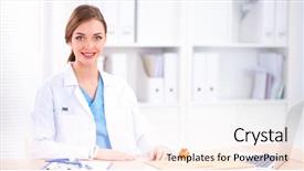  Presentation with trainee nurse sitting by female - Presentation design having hospis - female doctor sitting background and a  colored foreground