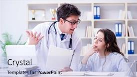  Presentation with nurse a male patient - Colorful PPT layouts enhanced with hospis - female patient visiting male doctor backdrop and a sky blue colored foreground
