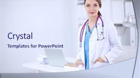  Presentation with doctor asian obese - Slide deck enhanced with hospis - portrait of young woman doctor background and a  colored foreground